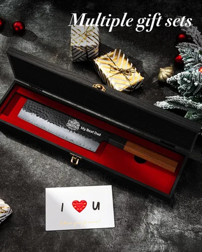 Miniatura 4 de FAMCÜTE Cuchillo Nakiri grabado personalizado de 7 pulgadas, forjado a mano, cuchillo de chef japonés de acero 9CR18MOV de 5 capas con mango