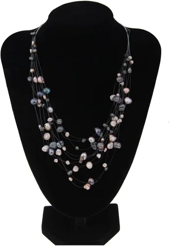 Miniatura 6 de LUREME Collar de ilusión de perlas de agua dulce irregulares multicolor y negro multicapa para mujer (01000555-padre), Perla, Perla