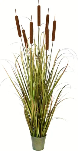 Miniatura 3 de Vickerman Hierba verde artificial en maceta de 36 pulgadas con espadañas en maceta de hierro.