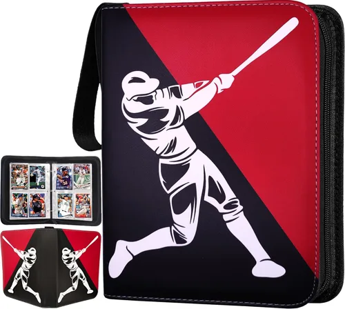 Miniatura 11 de Carpeta de tarjetas de béisbol con 900 bolsillos, 50 fundas de béisbol, carpeta grande de béisbol, 3 anillos con cremallera, soporte para tarjetas
