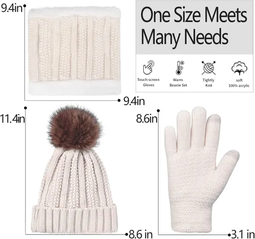 Miniatura 6 de Conjunto de guantes de invierno para mujer, gorro de forro polar, bufanda para pantalla táctil, guante 3 en 1