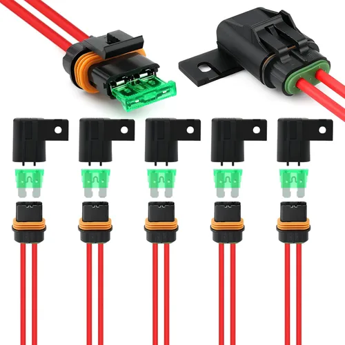 Zhushan Juego de 6 portafusibles en línea 12V a prueba de agua – Portafusibles de cuchilla ATO/ATC de 12AWG con cubierta – Juego de fusibles de
