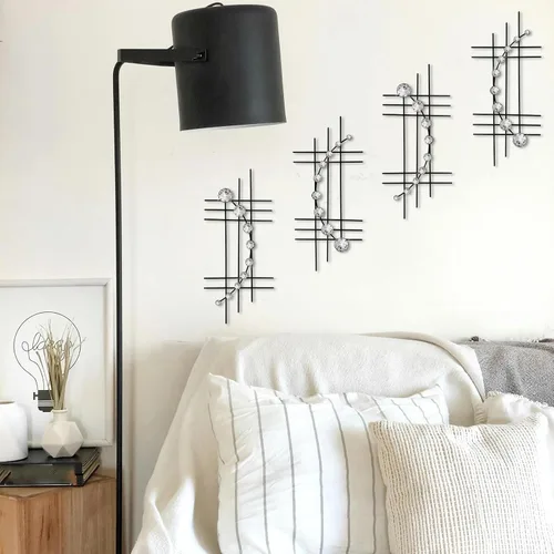 Miniatura 6 de ZEXUIRU 4 piezas de arte abstracto de pared de metal para decoración del hogar, sala de estar, dormitorio, baño, oficina, metal, brillante, Negro