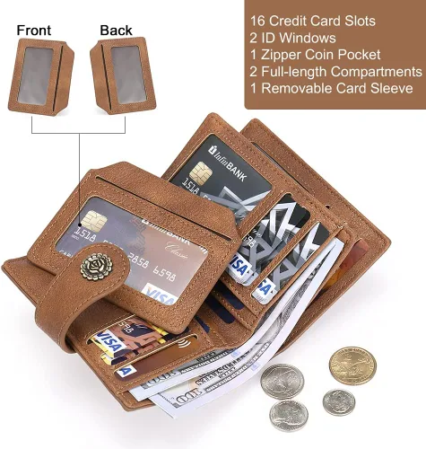 Miniatura 4 de CLUCI Billeteras pequeñas para mujer, con bloqueo RFID, de cuero, triple, compactas, con ventana de identificación, monedero con cremallera