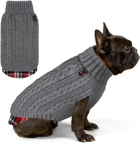 KYEESE - Suéter para perro mediano, suéter tejido con estampado de cuadros, cálido abrigo de mascotas para otoño e invierno