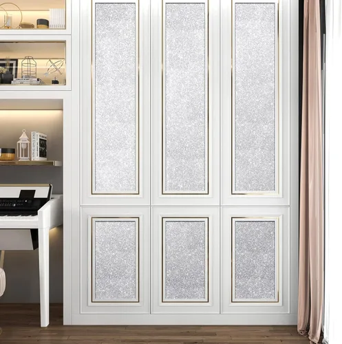 Miniatura 6 de Stickyart Papel tapiz plateado con borde autoadhesivo para pared, despegar y pegar, tela con purpurina extraíble, borde decorativo para dormitorio