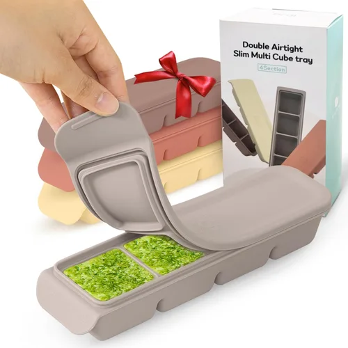 Bandeja de silicona para congelador con tapa, 100% silicona platino de grado alimenticio, resistencia a fugas y apta para lavavajillas para 4 colores