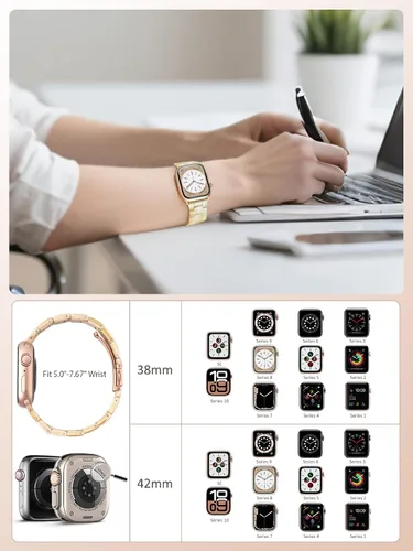 Miniatura 6 de V.R.HOPE Correa de Resina para Reloj Compatible con Apple Watch para Mujeres 38mm 40mm 41mm 42mm Oro Rosa Ligero Pulsera de Pulsera para iWatch Beige