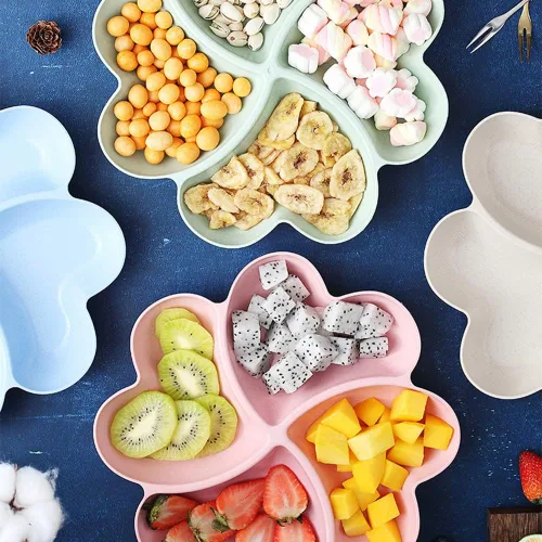 Miniatura 3 de Bandeja dividida para servir, plato seccionado de aperitivo, plato para servir postres, platos de plástico reutilizables, bandeja redonda para Beige