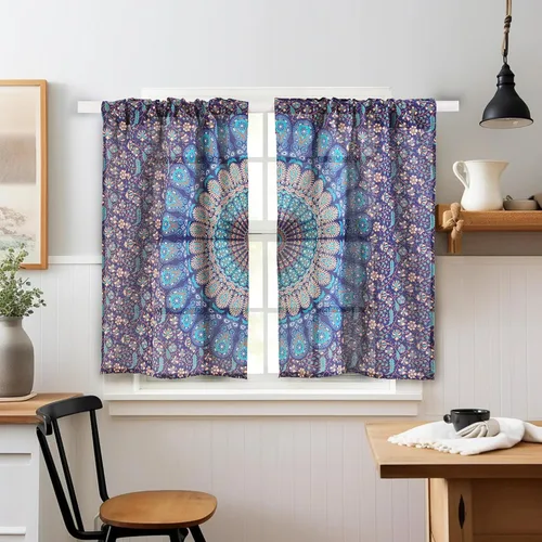 Miniatura 21 de Popular Handicrafts - Paneles de cortina estilo Indio Hippie Bohemio Hermosa Mandala Multicolor Azul Pavo Real