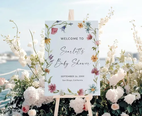 Miniatura 10 de Letrero de bienvenida personalizado para baby shower, letrero de bienvenida personalizado para baby shower, diseño de animales del bosque floral
