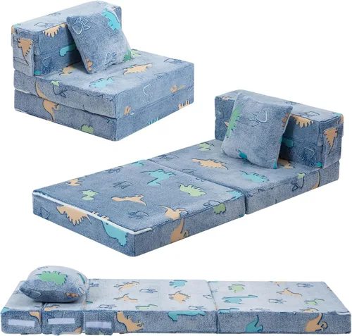 MeMoreCool Silla Cama Futón Plegable para Niños, Sofá Cama Tri-plegable Brillante Convertible Colchón Sofá para Niños Pequeños, Sofá de Espuma para