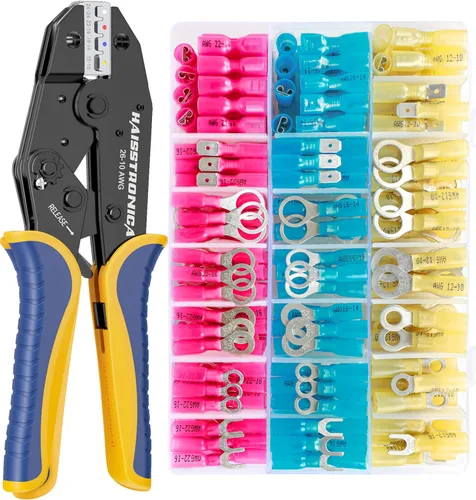 Miniatura 7 de haisstronica Herramienta de prensado para termorretráctil con 200 conectores a tope de grado marino AWG 22-10 y pelacables