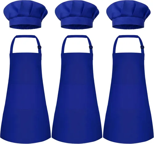 Miniatura 13 de Conjunto de Delantal y Gorro de Chef para Niños, Delantal Infantil Ajustable con 2 Bolsillos, para Niños Chef y Pintura, Cocinar, Hornear