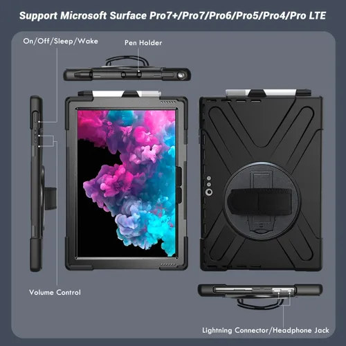 Miniatura 5 de DreamerX Funda para Microsoft Surface Pro 7+ Plus/Pro 7/6/5/4 de 12.3 pulgadas, funda protectora de silicona resistente resistente con mango