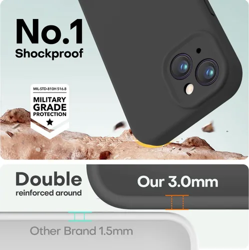Miniatura 4 de LOVE 3000 Compatible con Funda para iPhone 15, [Cámara de Cobertura Completa de Silicona Suave] [Protección contra Caídas de 8 pies], Forro de Negro