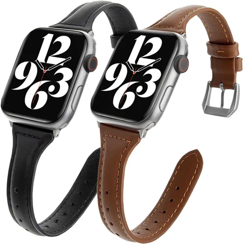 Miniatura 18 de 2 paquetes de correas delgadas de cuero genuino compatibles con Apple Watch de 38mm 40mm 41mm 42mm 44mm 45mm 49mm, correas delgadas de cuero de capa