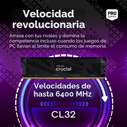 Miniatura 2 de Crucial Pro DDR5 RAM 32 GB Kit (2x16GB), 6400MHz CL32, Memoria de escritorio para overclocking y juegos, Compatible con Intel XMP 3.0 y AMD Expo