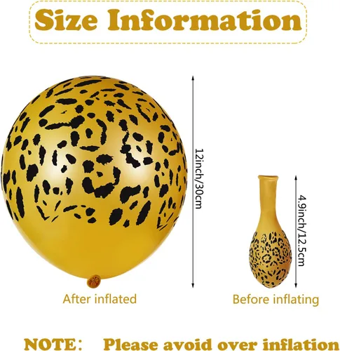 Miniatura 2 de Gejoy 36 globos dorados con estampado de guepardo de 12 pulgadas, globos con estampado de leopardo, safari, selva, animales, decoraciones de látex