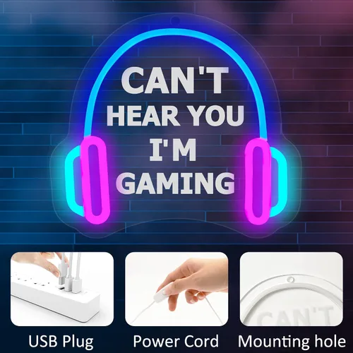 Miniatura 4 de YuanDian Letrero de Neón para Jugadores, No Te Oigo Estoy Jugando Luces LED de Neón para Decoración de Pared de Sala de Juegos, Ideas de Regalo