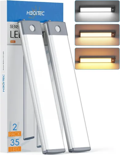 HIBOITEC Luces para Debajo del Gabinete - Sensor de Movimiento, 3 Temperaturas de Color, Luces Nocturnas Inalámbricas Recargables, Regulables para