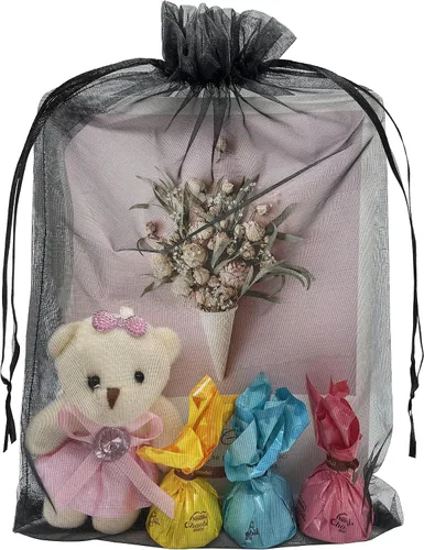 Jexila 50 bolsas de regalo de organza negra transparente de 8 x 12 pulgadas, bolsas de malla grandes con cordón para joyería para bodas, fiestas,