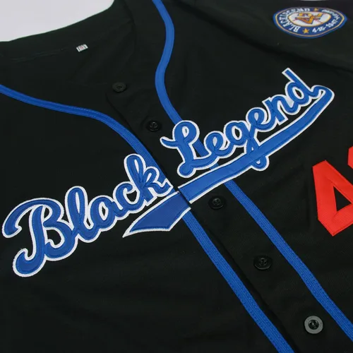 Miniatura 5 de Dabuliu Camiseta de béisbol retro Black Legend 42 para hombre, parches bordados, camisetas hipster hip hop cosidas