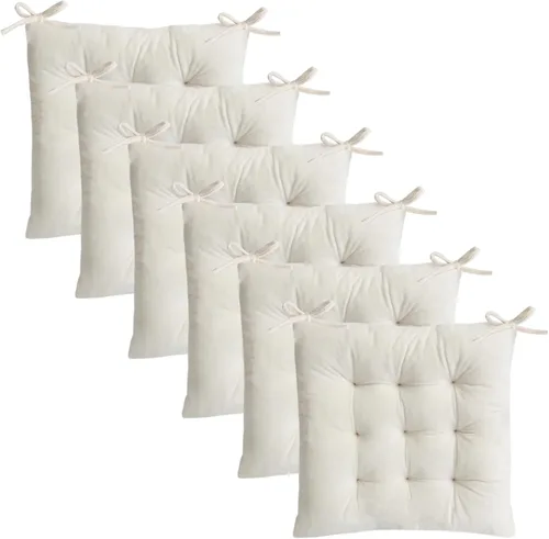 Miniatura 22 de Juego de 2 cojines para sillas de comedor con lazos, almohadilla antideslizante para silla de cocina para interior y tapete de asiento de comedor
