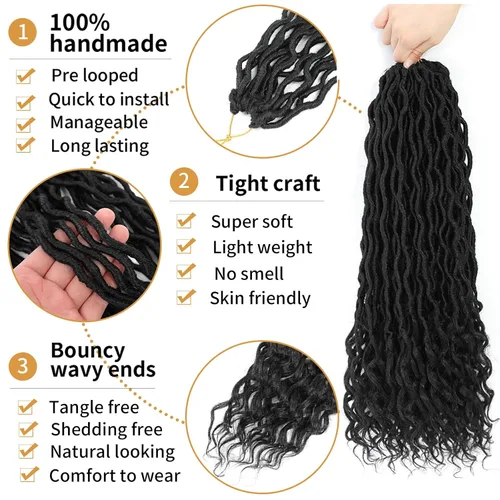 Miniatura 3 de Cabello Corto de Locs Falsos para Crochet Pre-Enrollado 12 Pulgadas 6 Paquetes Cabello de Locs de Diosa para Crochet Locs Falsos Suaves con Puntas