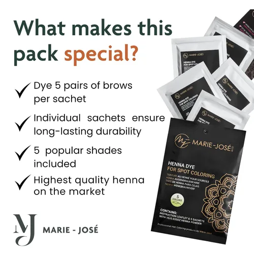 Miniatura 3 de Marie-José - Tinte de henna profesional para teñir manchas, cubre el cabello gris, retoque de raíz, bueno para 50 aplicaciones (juego de 5 colores)