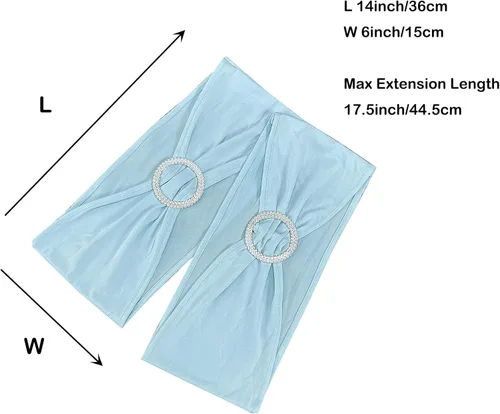 Miniatura 4 de Cintas elásticas de elastano para sillas 50 unidades, lazos elásticos para sillas con hebilla deslizante para decoración de bodas, fiestas, Azul bebé