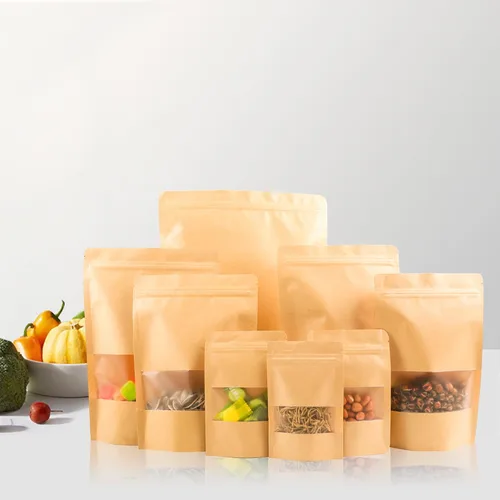 Miniatura 7 de 100 bolsas de papel kraft con ventana (3.6 x 5.5 pulgadas), bolsas de papel resellables para almacenamiento de alimentos, bolsa de regalo