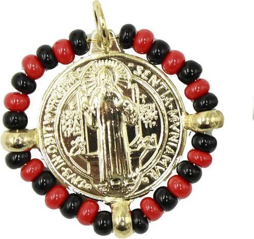 Miniatura 2 de San Benito Azabache Medalla - Medalla de San Benito Azabache chapado en oro de 18 quilates con cadena de 22 pulgadas