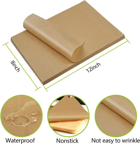 Miniatura 2 de QYH 100 hojas de papel pergamino para hornear, 8 x 12 pulgadas sin blanquear, papel pergamino precortado para hornear galletas, freír, freidora