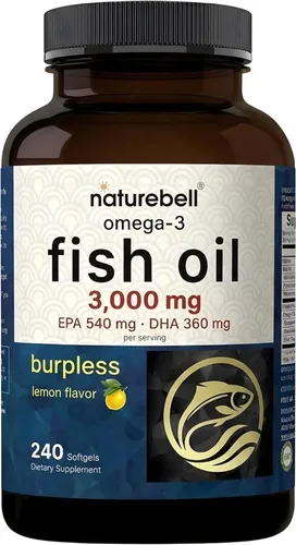 NatureBell Aceite de pescado omega-3 3,000 mg - 240 cápsulas blandas - Apoyo para la salud de las articulaciones, el cerebro y el corazón* - con EPA