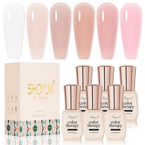 SHOYUM Juego de Esmaltes de Uñas de Gel Rosa Nude - 6 Colores Transparentes Blanco Lechoso Gelatinoso, Esmalte en Gel para Todas las Estaciones,