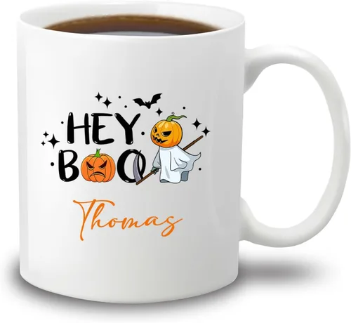 Miniatura 19 de Taza de café blanca personalizada de Halloween Besties, Besties Forever y 3 tazas de café Boo de 11 onzas y 15 onzas, bonita taza de cerámica Boo