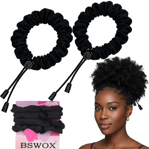 Miniatura 6 de 4 piezas de ligas de satén ajustables negras para mujeres y niñas, ligas de cabello suaves que la seda para cabello rizado natural espeso de 4c