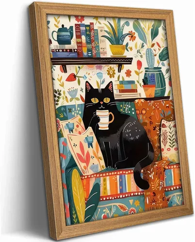 Miniatura 11 de Divertido Arte de Pared de Baño de Gato Negro en Lienzo Arte de Pared de Gato Abstracto con Imagen de Papel Higiénico Decoración de Pared Póster