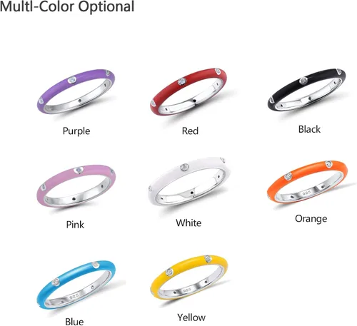 Miniatura 6 de Santuzza Anillo apilable esmaltado de plata de ley 925 con circonita cúbica, arco iris, eternidad, anillos apilables para mujer