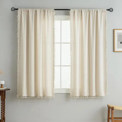 Miniatura 13 de Cortinas cortas para ventana pequeña, mezcla de lino natural, estilo campestre, 45 pulgadas de largo, para cocina, 40 pulgadas de ancho x 45