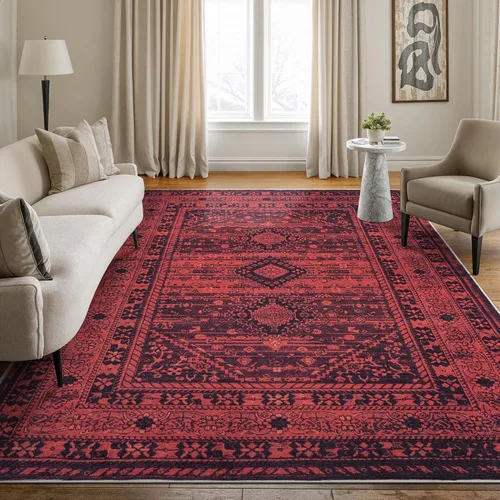 Miniatura 35 de Bloom Rugs - Alfombra lavable, antideslizante, de 1,83 x 2,74 m, color beige/blanco claro con borde tradicional, para sala de estar, dormitorio