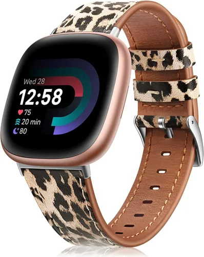 Miniatura 9 de Fintie Bandas compatibles con Fitbit Versa 4 3 / Sense 2 1, correa de repuesto de cuero genuino (negro)