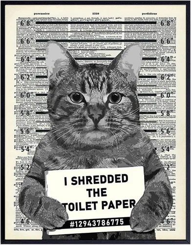 Miniatura 9 de Decoración de pared de gato culpable – Arte de pared de gato – Arte de diccionario – Póster humorístico de 8 x 10 pulgadas, imagen Mugshot
