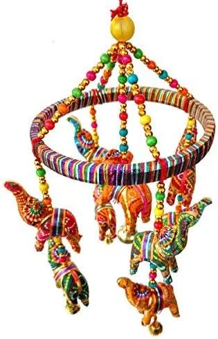 Miniatura 4 de Rastogi Handicrafts Elefante hecho a mano techo de pared colgante ornamento decorativo Navidad Diwali fiesta boda colgante decorativo