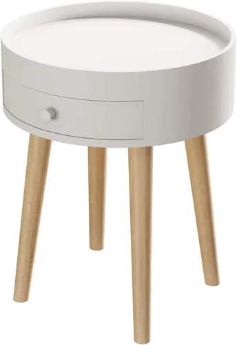 Miniatura 6 de Mesa auxiliar redonda blanca para sala de estar, mesita de noche moderna, mesa de centro pequeña con cajón para dormitorio, espacio pequeño, patas