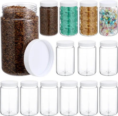 Miniatura 7 de Eaasty Paquete de 15 tarros de plástico de 32 onzas con tapas, tarros transparentes de masón, recipientes de almacenamiento grandes, boca ancha