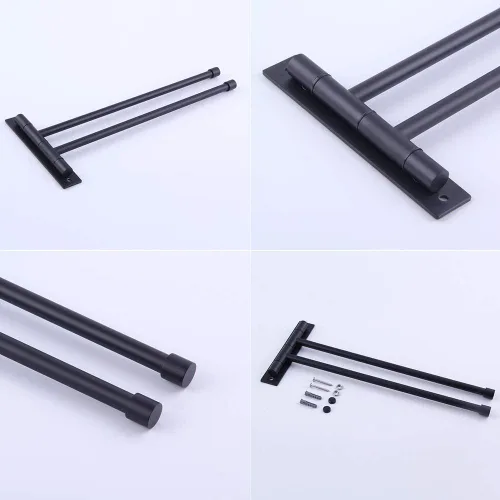Miniatura 5 de Toallero de mano de baño negro mate 2 barras plegable brazo giratorio soporte de toalla Swing Out Towel Bar SUS 304 Acero inoxidable montaje en pared