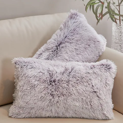 Miniatura 24 de Cheer Collection Almohadas Decorativas para Sofá y Cama, Almohadas Decorativas Suaves de Pelo Largo con Rellenos Incluidos, Acogedoras Almohadas