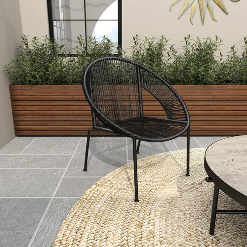 Miniatura 7 de Deco 79 Silla de exterior ovalada de ratán de plástico contemporáneo, 29 "x 23" x 30", negro